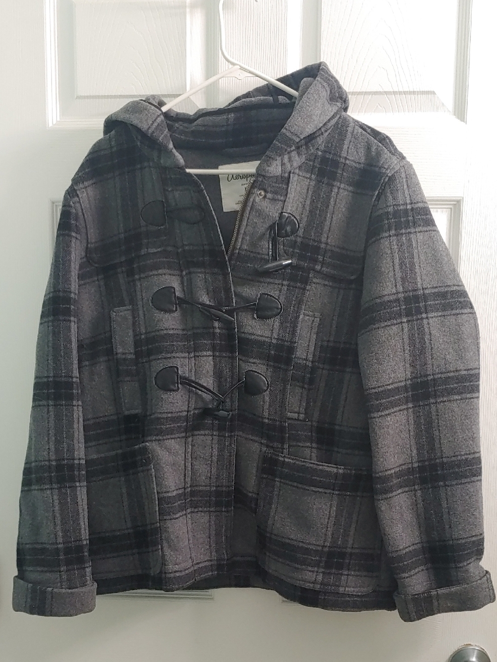 Aeropostale Duffle Coat Grey Plaid Peacoat Women's Size XL